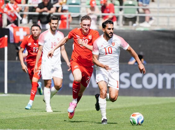31 05 2026 Switzerland St Gallen Football Season 2025 2026 Switzerland Jordan Picture , 10 Musa AI Tamari JOR vs Michel Aebischer SUI Li Action duel