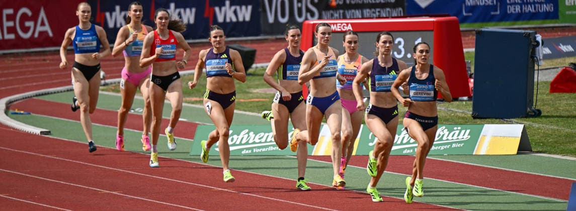 ATHLETICS - Hypomeeting Goetzis 2026 GOETZIS,AUSTRIA,31.MAY.26 - ATHLETICS - World Athletics Combined Events Tour, Hypomeeting, heptathlon, 800m. Image shows Erika Waerff (SWE), Sandrina Sprengel (GER), Sophie Weissenberg (GER), Vanessa Grimm (GER), Jade O˜Dowda (GBR), Sofie Dokter (NED), Annik Kaelin (SUI), Emma Oosterwegel (NED) and Sveva Gerevini (ITA).  GEPAxpictures xOliverxLerch