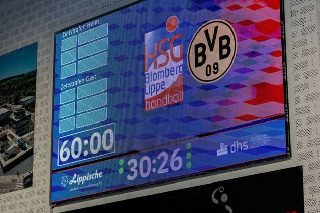 The final score of 30 26 is displayed on a scoreboard GER, HSG Blomberg Lippe vs Borussia Dortmund, Handball, 1 Bundesliga Women, Play Offs, Final, Match 3, 31 05 2026 GER, HSG Blomberg Lippe vs Borussia Dortmund, Handball, 1 Bundesliga Women, Play Offs, Final, Match 3, 31 05 2026 Blomberg Copyright: xEibner-Pressefoto JanxRollingerx EP_JSK