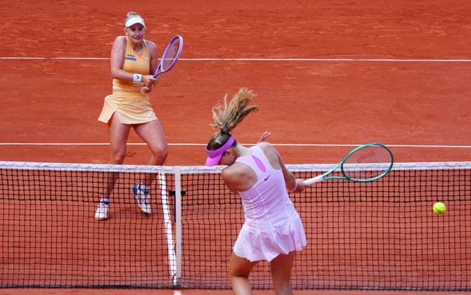 Jil Teichmann reacts after hitting the ball towards Mirra Andreeva French Open Tennis, Day Eight, Tennis, Roland Garros, Paris, France - 31 May 2026Paris Roland Garros France EDITORIAL USE ONLY No use with unauthorised audio, video, data, fixture lists, club league logos or live services. Online in-match use limited to 120 images, no video emulation. No use in betting, games or single club league player publications.  Copyright: xJavierxGarcia Shutterstockx 16898320bk