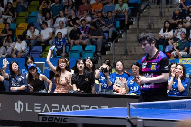 fans from Fan Zhendong (CHN 1.FC Saarbruecken-TT) support during the final matches of the Liebherr TTBL Final4 Borussia Düsseldorf - FC Saarbrücken Tischtennis at the Süwag Energie ARENA on May 31, 2026, in Frankfurt, Germany Frankfurt Süwag Energie ARENA Hessen Germany Copyright: xJoaquimxFerreirax