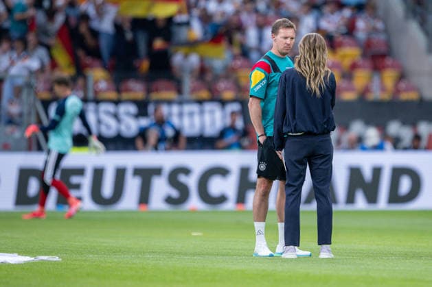 31 05 2026, Football friendly international match 3 matchday, Germany Finland, in the Mewa Arena Mainz, Coach Julian Nagelsmann Germany during TV interview,
