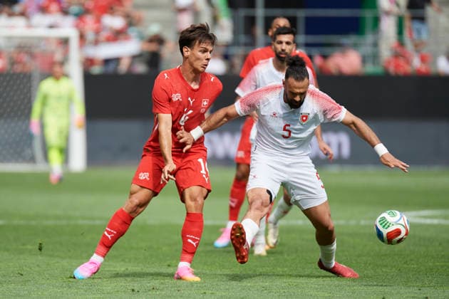 Soccer World Cup 2026 preparation match Switzerland vs Jordan, St Gallen, Switzerland St Gallen, Switzerland 31 May 2026 Ardon Jashari vs Yazan Al Arab at the World Cup 2026 preparation match Switzerland vs Jordan in St Gallen