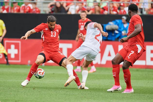 Soccer World Cup 2026 preparation match Switzerland vs Jordan, St Gallen, Switzerland St Gallen, Switzerland 31 May 2026 Ricardo Rodriguez vs Nizar Al Rashdan during the World Cup 2026 preparation match Switzerland vs Jordan in St Gallen