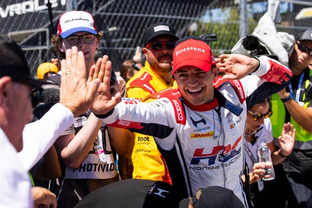 AUTO - IndyCar, Indy Car, IRL, USA - DETROIT GRAND PRIX 2026 PALOU Alex (esp), Chip Ganassi Racing, Dallara DW12 - Honda, portrait celebrating his win during the Chevrolet Detroit Grand Prix, 8th round of the 2026 NTT IndyCar Series, on the Streets of Detroit, from May 29 to 31, 2026 in Detroit, Michigan, United States of America - DetroitUnited States  Copyright: xJULIENxDELFOSSEx