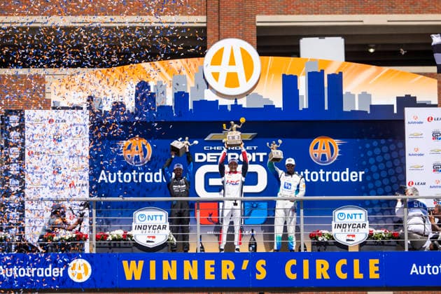 AUTO - IndyCar, Indy Car, IRL, USA - DETROIT GRAND PRIX 2026 Podium, KIRKWOOD Kyle (usa), Andretti Global with Curb-Agajanian, Dallara DW12 - Honda, PALOU Alex (esp), Chip Ganassi Racing, Dallara DW12 - Honda, RAHAL Graham (usa), Rahal Letterman Lanigan Racing, Dallara DW12 - Honda, portrait during the Chevrolet Detroit Grand Prix, 8th round of the 2026 NTT IndyCar Series, on the Streets of Detroit, from May 29 to 31, 2026 in Detroit, Michigan, United States of America - DetroitUnited States  Copyright: xJULIENxDELFOSSEx