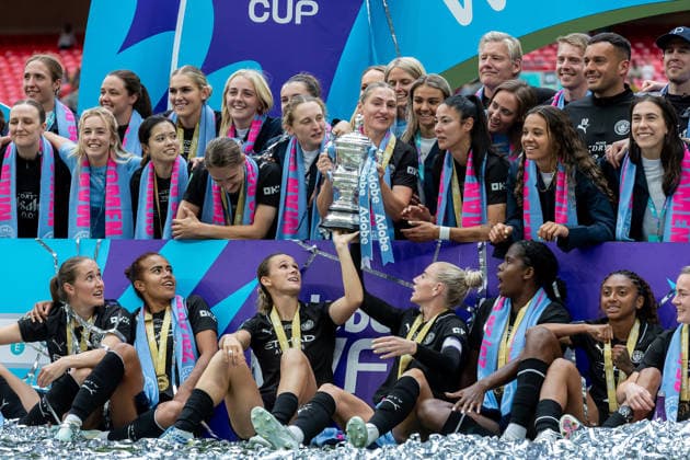 Brighton and Hove Albion Women v Manchester City Women, Women s FA Cup, Cup Final Manchester City players line up for pictures after the Women s FA Cup Final match between Brighton and Hove Albion Women and Manchester City Women at Wembley Stadium, London, UK on 31 May 2026. London Wembley Stadium Greater London UK Editorial use only , Copyright: xManjitxNarotrax PSI-24342-0087