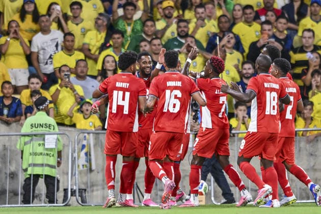 RIO DE JANEIRO, BRAZIL - MAY 31: Panama players celebrate after Murillo (obscured) scores the team s first goal during the International Friendly, Länderspiel, Nationalmannschaft match between Brazil and Panama at Maracana Stadium on May 31, 2026 in Rio de Janeiro, Brazil (Photo by Nayra Halm Sports Press Photo SPP) Copyright: xSportsxPressxPhotox Sportspressphoto_SPR158491