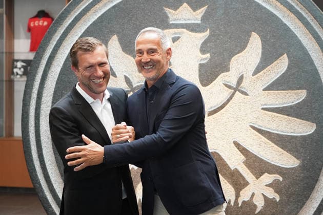 Coach Adi Hütter Eintracht Frankfurt at his introductory press conference at the professional camp at the Steinadler with Chief Sports Officer Marcus Krösche Frankfurt 01 06 2026 Eintracht Frankfurt introduces Adi Hütter as new coach, professional camp Eintracht