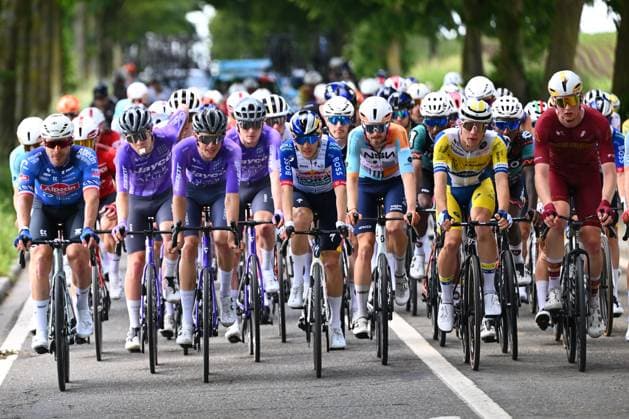 Tour de Wallonie 2026 Stage 1 LOBBES, BELGIUM - JUNE 01 : Senechal Florian (FRA) of Alpecin Premier Tech and Hellemose Asbjorn (DEN) of Team Jayco AlUla leading the peloton during stage 1 of the 47th edition of Ethias Tour de Wallonie an UCI ProSeries 2.Pro cycling road race stage for Men Elite of 180.7 km with start in Manage and finish in Lobbes on June 1, 2026 in Lobbes, Belgium, 01 06 2026 ( Motordriver Pieter Van Herzele - Lobbes Belgium  Copyright: xVincentxKalutx