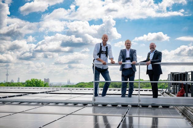 Football, 1st Bundesliga, 1. FC Köln, Photovoltaic system on the roof of the RheinEnergieStadion, Press event