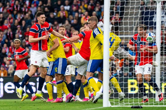 260601 Jorgen Strand Larsen of Norway scores 3 0 during the international friendly football match between Norway and Sweden on June 1, 2026 in Oslo Photo Joel Marklund BILDBYRAN code JM JM0820 bbeng fotboll football soccer fotball träningslandskamp privatlandskamp landskamp international friendly norge norway sverige sweden sverige a  Copyright: JOELxMARKLUND BB260601JM077