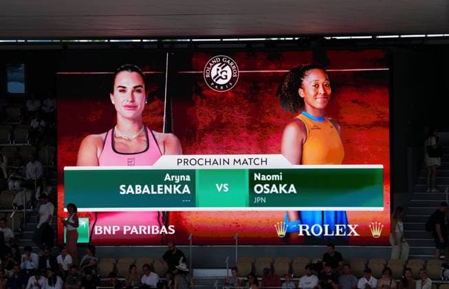 The first Women s night match at the 34th time of asking between Aryna Sabalenka and Naomi Osaka French Open Tennis, Day Nine, Tennis, Roland Garros, Paris, France - 01 Jun 2026Paris Roland Garros France EDITORIAL USE ONLY No use with unauthorised audio, video, data, fixture lists, club league logos or live services. Online in-match use limited to 120 images, no video emulation. No use in betting, games or single club league player publications. Copyright: xJavierxGarcia Shutterstockx 16898326bu