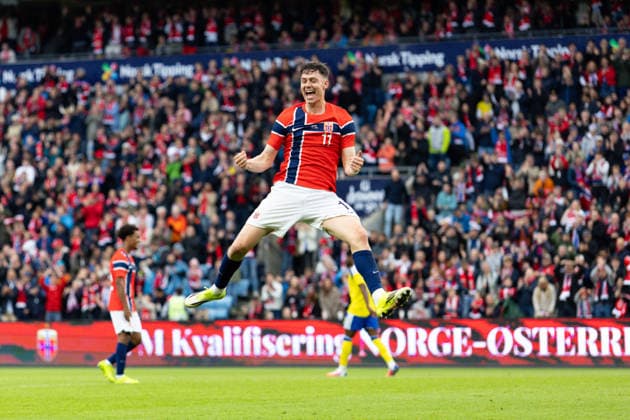 OSLO, NORWAY - JUNE 01: Jorgen Strand Larsen of Norway celebrates after scoring during the International Friendly, Länderspiel, Nationalmannschaft match between Norway and Sweden at Ullevaal Stadium on June 01, 2026 in Oslo, Norway. (Photo by Ane Frosaker Sports Press Photo) Copyright: xAnexFrosakerx xSPPx Sportspressphoto_SPR159541