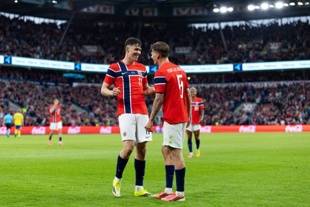 OSLO, NORWAY - JUNE 01: David Moller Wolfe of Norway celebrates after scoring before it got cancelled by VAR during the International Friendly, Länderspiel, Nationalmannschaft match between Norway and Sweden at Ullevaal Stadium on June 01, 2026 in Oslo, Norway. (Photo by Ane Frosaker Sports Press Photo) Copyright: xAnexFrosakerx xSPPx Sportspressphoto_SPR159578