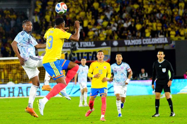 June 1, 2026, Bogota, Bogota D.C, Colombia: Colombia s Yerry Mina fights a headpass during the last friendly match between Colombia and Costa Rica in Bogota s El Campin Stadium, Colombia on June 1, 2026. Colombia V Costa Rica - Friendly Match Before FIFA World Cup, WM, Weltmeisterschaft, Fussball 2026  - ZUMAvp1_ 20260601_zia_vp1_039 Copyright: xSebastianxBarrosx