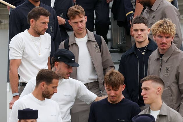FRANKFURT AM MAIN, GERMANY 02 June 2026 The German mens national team at the official departure to North America at Frankfurt Airport before the start of the 2026 FIFA World Cup The German Football Association DFB and Lufthansa bid farewell to the team on their way to the worlds biggest soccer tournament from left , Leon Goretzka Germany , Joshua Kimmich Germany , Florian Wirtz Germany , Nick Woltemade Germany , David Raum Germany , Lennart Karl Germany , Nico Schlotterbeck Germany Copyright: JoaquimxFerreira