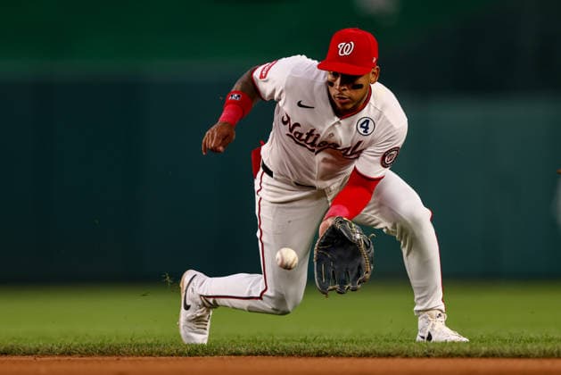 June 2, 2026, Washington D.C, District Of Columbia, United States: Washington, DC; Washington Nationals second baseman Jorbit Vivas (84) fields the ground ball during the Major League Baseball game between the Washington Nationals and the Miami Marlins at Nationals Park on Tuesday, June 2, 2026. The Marlins beat the Nationals 7-3. Washington D.C United States - ZUMAp258 20260602_znp_p258_076 Copyright: xStevexPrakopex