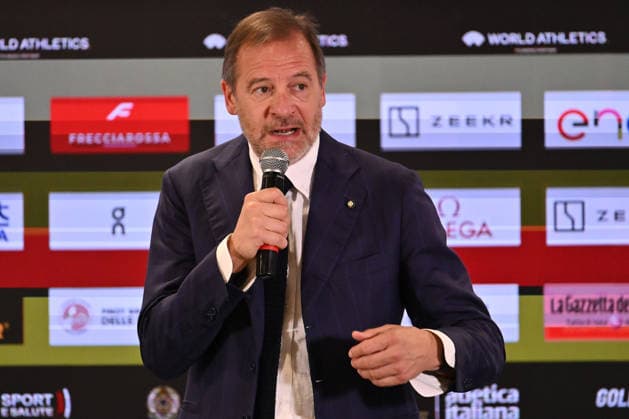 IPA85285235 - Stefano Mei president of FIDAL during the press conference, PK, Pressekonferenz of IAAF Wanda Diamond League: Golden Gala Pietro Mennea at Olympic Stadium on June 3, 2026 in Rome, Italy  Copyright: xDomenicoxCippitelli IPAxSportx xx 85285235