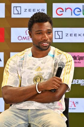 Foto IPP Roberto Ramaccia Roma 3 6 2026 Golden Gala Pietro Mennea 2026 press conference, PK, Pressekonferenz in Rome Nella foto Noah Lyles 100m Men during the press conference at the Golden Gala in Rome. Italy Photo Press - World Copyright Roma italy Italia ITALY  Copyright: xR4924_italyphotopressx