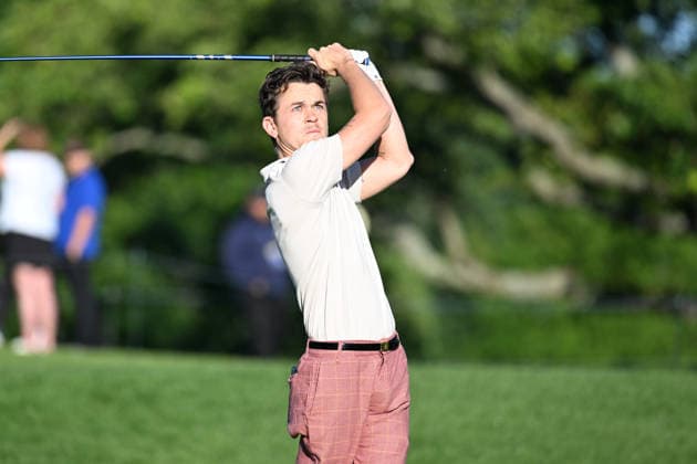 Golf, The Memorial Tournament in Dublin, Ohio, Training June 3, 2026: John Owen Lowe, son of Rob Lowe drives on the 1st hole in the Workday Golden Bear Pro Am in Dublin, Ohio. Cal Media Dublin USA - ZUMAc04_ 20260603_zma_c04_050 Copyright: xBrentxClarkx