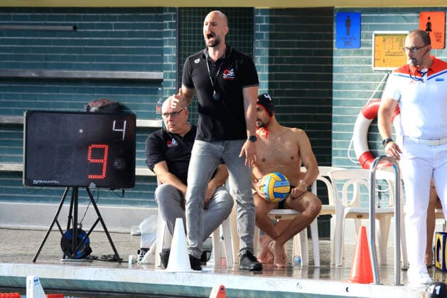 DEU, DWV, 1 WBB, Spandau04 vs Waspo Hannover, 03 06 2026, Schwimmhalle Schoeneberg, Berlin, DEU, DWV, 1 WBB, Spandau04 vs Waspo Hannover, in the picture coach Marin Restovic Spandau04 , co-coach Peter Roehle Spandau04 nordphotoxGmbHx xEngler nph00076