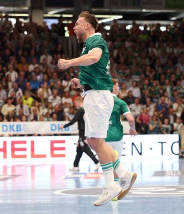 Göppingen Handball Frisch Auf Göppingen against TVB Stuttgart, Ludvig Jurmala Aström Göppingen rejoices