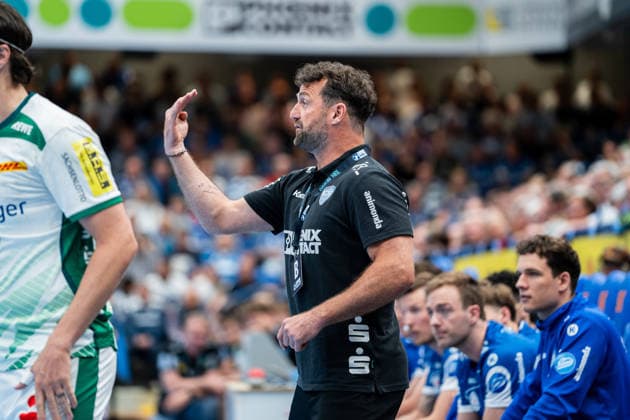 TBV Lemgo Lippe GER vs SC DHfK Leipzig GER , Handball, Daikin Handball Bundesliga, 33 Matchday, 3 6 2026, Season 2025 2026, Lemgo Florian Kehrmann TBV Lemgo Lippe, Coach gesticulates Lemgo Phoenix Contact Arena Germany
