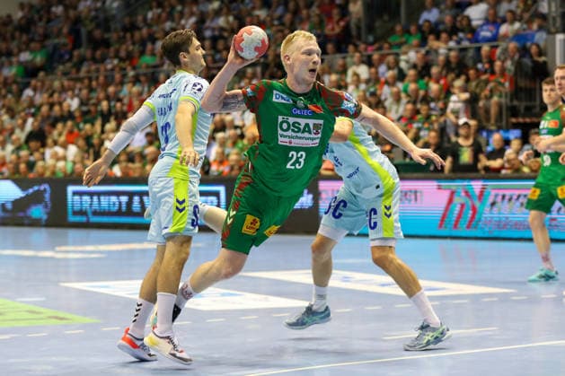 03 06 2026, xgox, Handball Daikin HBL SC Magdeburg VfL Gummersbach emspor, v l Magnus Saugstrup Magdeburg, 23 throws goal, Torschuetze, scores goal, Treffer, scores the goal Magdeburg