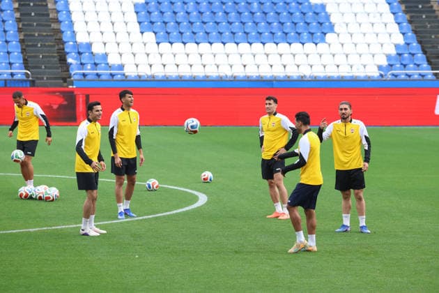 Fußball, FIFA WM 2026, Nationalteam Spanien, Training Spain - Official training session of the Iraqi team - 03 06 2026 SPAIN, LA CORUNA, JUNE 03: Players of Iraq during the official training session of the Iraqi team the day before the FIFA friendly football match between Spain and Iraq at Riazor Stadium on June 03, 2026 in La Coruna, Spain. Photo by Manuel Blondeau AOP.Press La Coruna Estadio Riazor Galicia Spain Copyright: x ManuelxBlondeau AOP.Pressx AOP20260603-00015