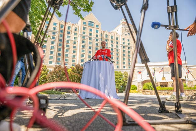 260603 Brede Hangeland, player manager of the Norwegian national football team, at a press event during day 8 of the FIFA World Cup 2026 on June 3, 2026 in Greensboro Photo Vegard Grott BILDBYRAN kod VG VG0935 bbeng fotball football soccer fotboll fifa world cup vm fotball vm norge norway precamp pre camp press event pressereff  Copyright: VEGARDxGRoTT BB260603VG029