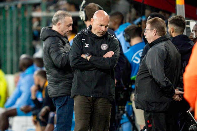 National team test match DR Congo Denmark Denmark national coach Brian Riemer reacts at the end of the national team test match between Denmark and DR Congo at Maurice Dufrasne Stadium in Liege, Belgium Wednesday June 3, 2026 , Liege Belgium Mors  Copyright: BoxAmrstrupx xRitzauxScanpix BoxAmstrupx spdk20260603-222804-L