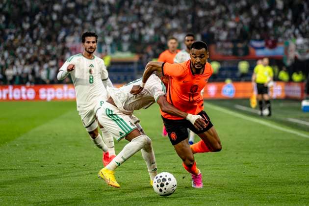 ROTTERDAM lr Achref Abada of Algeria, Cody Gakpo of the Netherlands during the 2026 World Cup friendly match between the Netherlands and Algeria at Stadium De Kuip on 3 June 2026 in Rotterdam, the Netherlands Photo by Stefan Koops EYE4IMAGES DeFodi Images