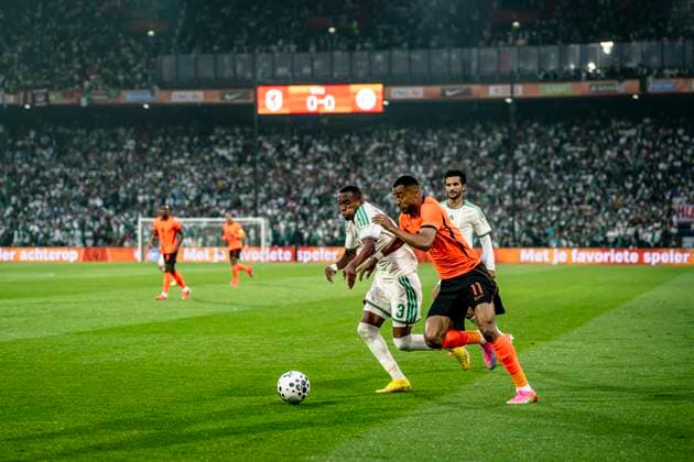 ROTTERDAM lr Achref Abada of Algeria, Cody Gakpo of the Netherlands during the 2026 World Cup friendly match between the Netherlands and Algeria at Stadium De Kuip on 3 June 2026 in Rotterdam, the Netherlands Photo by Stefan Koops EYE4IMAGES DeFodi Images