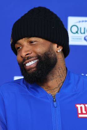 EAST RUTHERFORD, NJ- JUNE 03: Odell Beckham Jr. 3 of the New York Giants answers questions after OTA Practice on June 3, 2026 at Quest Diagnostic Training Center in East Rutherford, New Jersey. (Photo by Rich Graessle Icon Sportswire) NFL, American Football Herren, USA JUN 03 New York Giants OTA EDITORIAL USE ONLY Icon26060326538