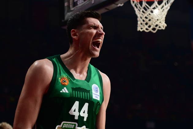 Basketball League, Olympiacos Piraeus vs Panathinaikos AKTOR Athens, Finals Game 1 - Kostantinos Mitoglou, 44 of Panathinaikos AKTOR Athens react during the Greek Basketball League basketball finals series game 1 match between Olympiacos Piraeus and Panathinaikos AKTOR Athenss held at Peace and Friendship Stadium, in Piraeus, Greece, on 3 June 2026. IMAGO ONE INCH PRODUCTIONS PIRAEUS Greece Copyright: xOnexInchxProductionsx 6989985