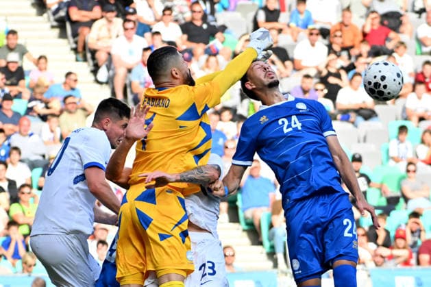 LJUBLJANA, SLOVENIA - JUNE 04: Fabiano of Cyprus (C) in action against David Brekalo of Slovenia (2R) during the International men?s football Friendly match between Slovenia and Cyprus at Stadium Stozice, Ljubljana on June 04, 2026 in Ljubljana, Slovenia. (Photo by Igor Kupljenik Sports Press Photo). Copyright: xIgorxKupljenikx xSPPx Sportspressphoto_SPR160718