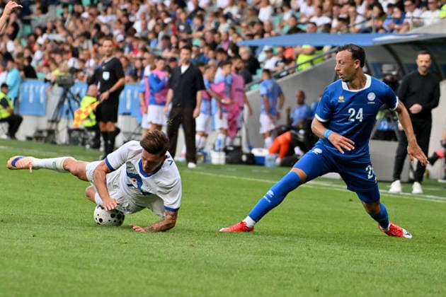 LJUBLJANA, SLOVENIA - JUNE 04: Stavros Georgiou of Cyprus (R) in action against Benjamin Verbicof Slovenia (L) during the International men?s football Friendly match between Slovenia and Cyprus at Stadium Stozice, Ljubljana on June 04, 2026 in Ljubljana, Slovenia. (Photo by Igor Kupljenik Sports Press Photo). Copyright: xIgorxKupljenikx xSPPx Sportspressphoto_SPR160719