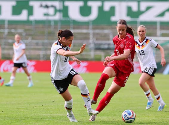 Germany Denmark international U23 Women Leipzig, 04 06 2026, Alfred Kunze Sportpark, Soccer, U23 Women, International match BR GERMANY GER vs DEN DENMARK DEN , In the picture from l Dilara Acikgöz 3, GER, Frankfurt and Mai Wendicke 9,DEN , Picture Point