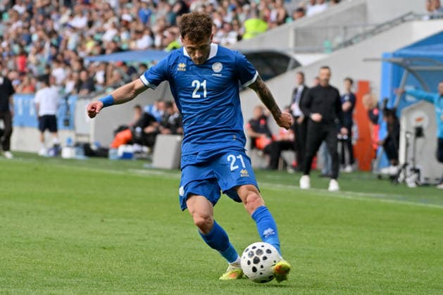 LJUBLJANA, SLOVENIA - JUNE 04: Marinos Tzionis of Cyprus (C) in action during the International men?s football Friendly match between Slovenia and Cyprus at Stadium Stozice, Ljubljana on June 04, 2026 in Ljubljana, Slovenia. (Photo by Igor Kupljenik Sports Press Photo). Copyright: xIgorxKupljenikx xSPPx Sportspressphoto_SPR160746