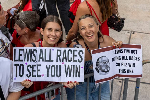 RECORD DATE NOT STATED 4th June 2026: Circuit de Monaco, Monaco: Formula One Monaco Grand Prix, Arrival Day; F1 fans with signs for Lewis Hamilton TimxWilliams