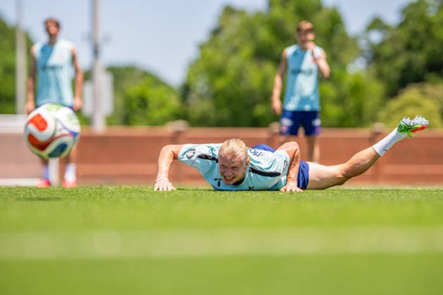 260604 Erling Braut Haaland of the Norwegian national football team at a training session during day 7 of the FIFA World Cup 2026 on June 4, 2026 in Greensboro Photo Vegard Grott BILDBYRAN kod VG VG0936 bbeng fotball football soccer fotboll fifa world cup vm fotball vm norge norway trening träning training practice precamp pre camp  Copyright: VEGARDxGRoTT BB260604VG005