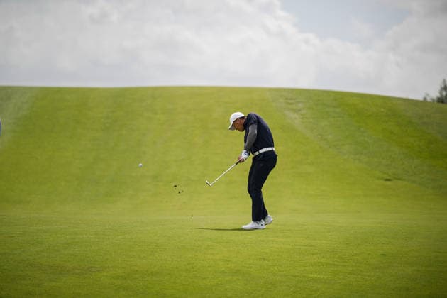 AMSTERDAM, NETHERLANDS - JUNE 04: Ashun Wu of China plays his second shot from the fairway of the 3rd hole during the first round of the KLM Open at The International on June 4, 2026 in Amsterdam, Netherlands. Credit: Andy Astfalck NurPhoto Netherlands Copyright: xAndyxAstfalckx
