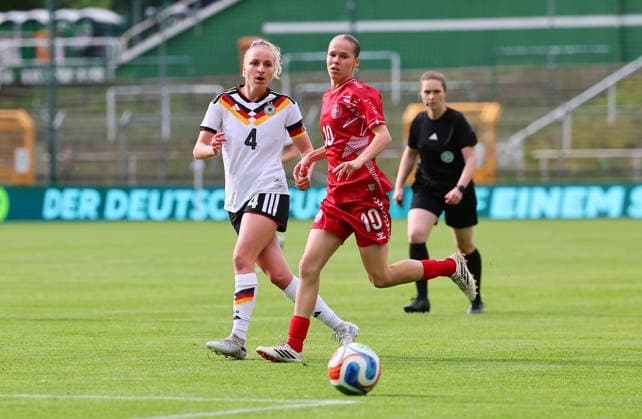 Germany Denmark international U23 Women Leipzig, 04 06 2026, Alfred Kunze Sportpark, Soccer, U23 Women, International match BR GERMANY GER vs DENMARK DEN 2 0 2 0 , In the picture from l Vanessa Diehm 4, GER, Hoffenheim and Karoline Olesen 10, DEN , Picture Point