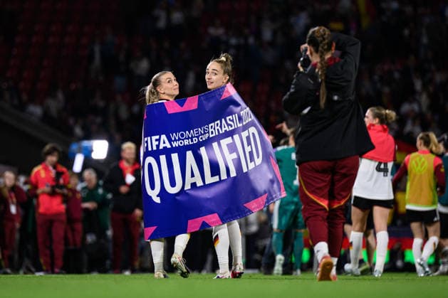 260605 Sophia Kleinherne and Elisa Senß of Germany celebrate after the FIFA Women s World Cup Qualifier football match between Germany and Norway on June 5, 2026 in Cologne Photo Marius Simensen BILDBYRAN COP 238 MM0069 bbeng fotball soccer football fotboll fifa world cup qualifiers vm kvalifisering kvinner vm kvalik landskamp dam norge norway germany tyskland jubel  Copyright: MARIUSxSIMENSEN BB260605ZH014