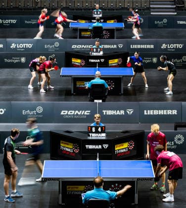 05 06 2026, GER, Table Tennis, Men Women Juniors, Season 2026, 94 German Championships as part of the Lotto Thuringia TT Finals Erfurt 2026 Impression Feature shows the semi-finals of the doubles matches U19 99094 Erfurt Messe Messehalle Kongresshal Thüringen Germany