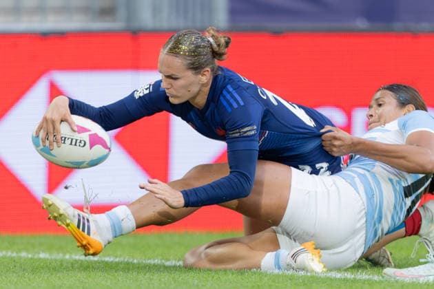 Bordeaux Sevens, SVNS Rugby World Championship Alycia Christiaens France with the final try in the group match against Argentina Sofia Gonzalez comes too late Third tournament of the SVNS World Championship, Sevens Rugby World Cup from June 5 to 7, 2026 in Bordeaux France Day 1, group matches on June 5, 2026 , Bordeaux Region Nouvelle Aquitaine France Stade Atlantique
