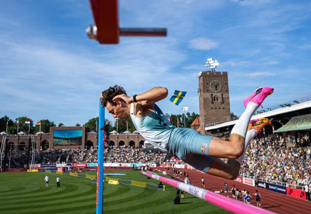 260607 Armand Duplantis of Sweden competes in the men s pole vault during Bauhaus galan, part of the Diamond League series, June 7, 2026 in Stockholm Photo Maxim ThorÃ BILDBYRAN kod MT MT1057 friidrott athletics friidrett diamond league bauhaus galan bbeng Stockholm sverige topx  Copyright: MAXIMxTHORE BB260607MT106