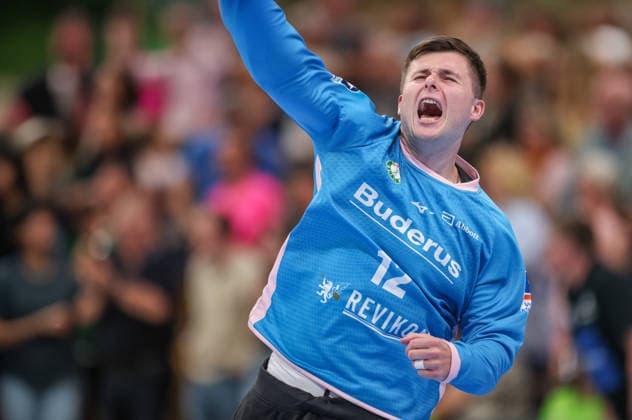 GER, Wetzlar, HSG Wetzlar vs SC Magdeburg, Daikin Handball Bundesliga, Handball, HBL, Season 2025 2026, Buderus Arena Wetzlar, 34 Matchday in picture Anadin Suljakovic HSG Wetzlar 12 , Joy and emotions after relegation, Not relegation, Cheers DFB DFL REGULATIONS PROHIBIT ANY USE OF PHOTOGRAPHS AS IMAGE SEQUENCES AND OR QUASI VIDEO, 07 06 2026 Copyright: HMBxMedia HendrikxHamelau