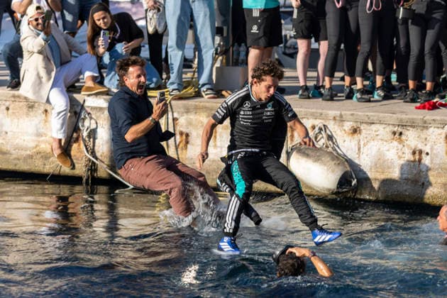 RECORD DATE NOT STATED 7th June 2026: Circuit de Monaco, Monaco: Formula One Monaco Grand Prix, Race Day; Mercedes-AMG Petronas F1 Team driver Kimi Antonelli jumps into the sea TimxWilliams
